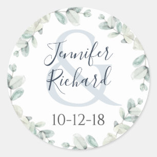 Watercolor Eucalyptus Wedding Round Sticker