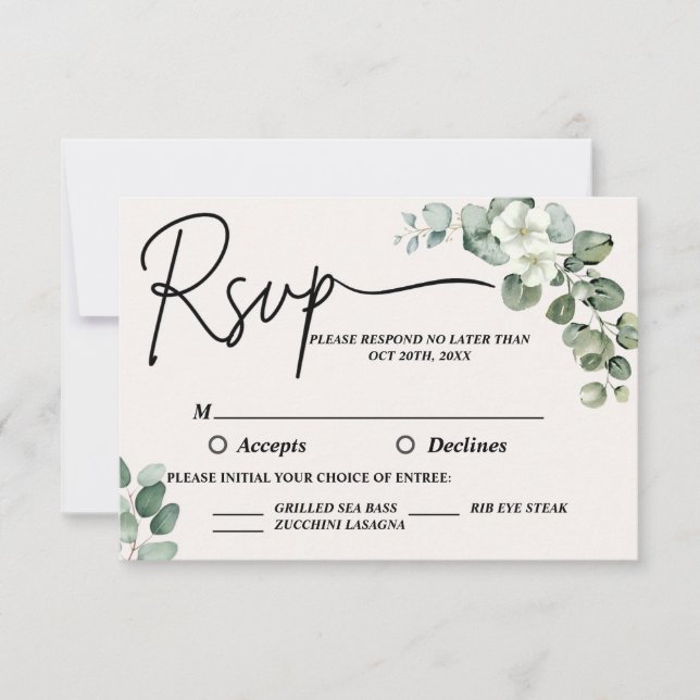 Watercolor eucalyptus Wedding RSVP Card (Front)