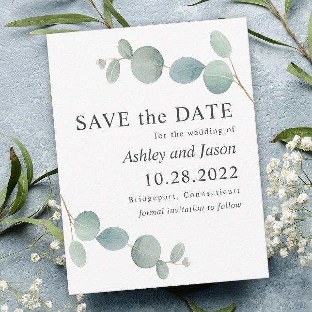 Watercolor Eucalyptus Wedding Save the Date (Creator Uploaded)