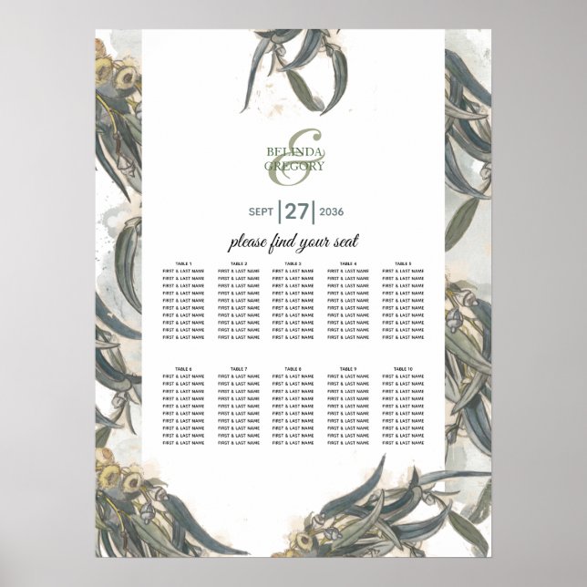 Watercolor Eucalyptus Wedding Seating Chart (Front)