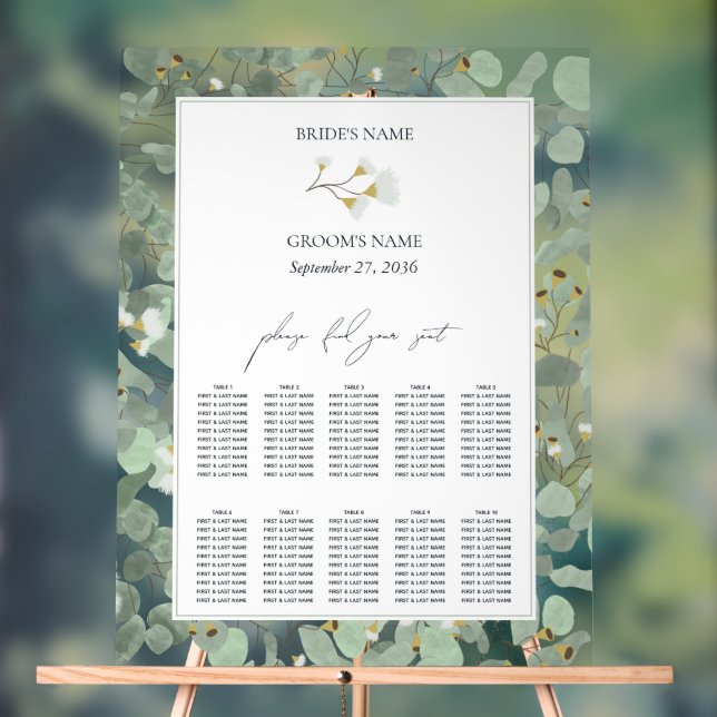 Watercolor Eucalyptus Wedding Seating Chart (Neutral)