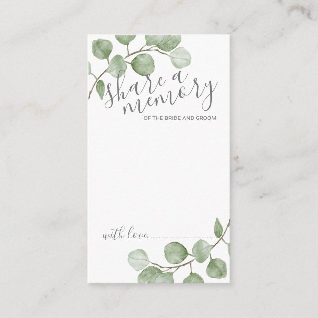 Watercolor Eucalyptus Wedding 'Share a Memory'  Advice Card (Front)