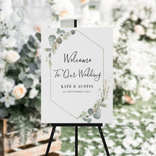 watercolor eucalyptus wedding welcome sign