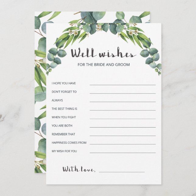 Watercolor Eucalyptus Wedding Well Wishes Cards (Front/Back)