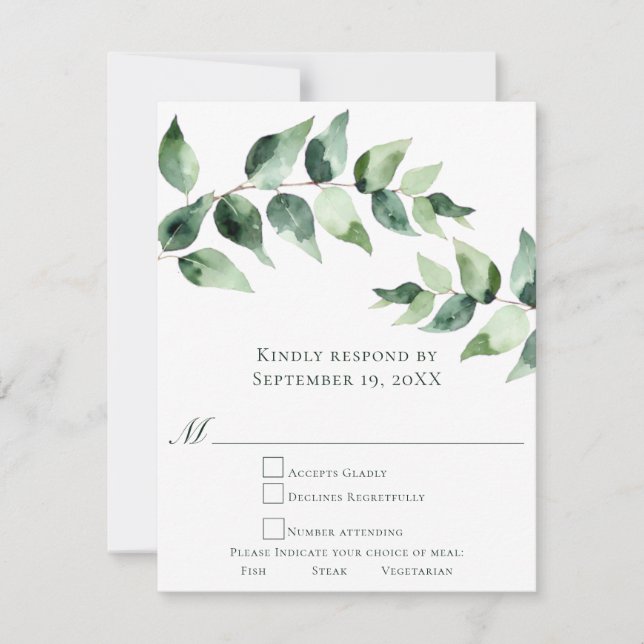 Watercolor Eucalyptus Wedding | White RSVP Card (Front)