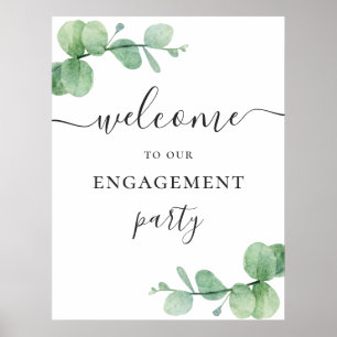 Watercolor eucalyptus welcome engagement party poster