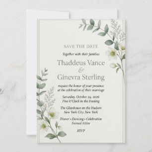 Watercolor Eucalyptus & White Hellebore Save Invitation