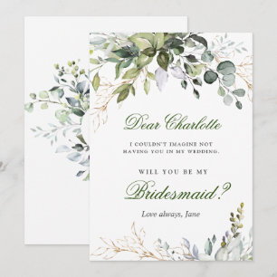 Watercolor Eucalyptus Will You Be My Bridesmaid Invitation