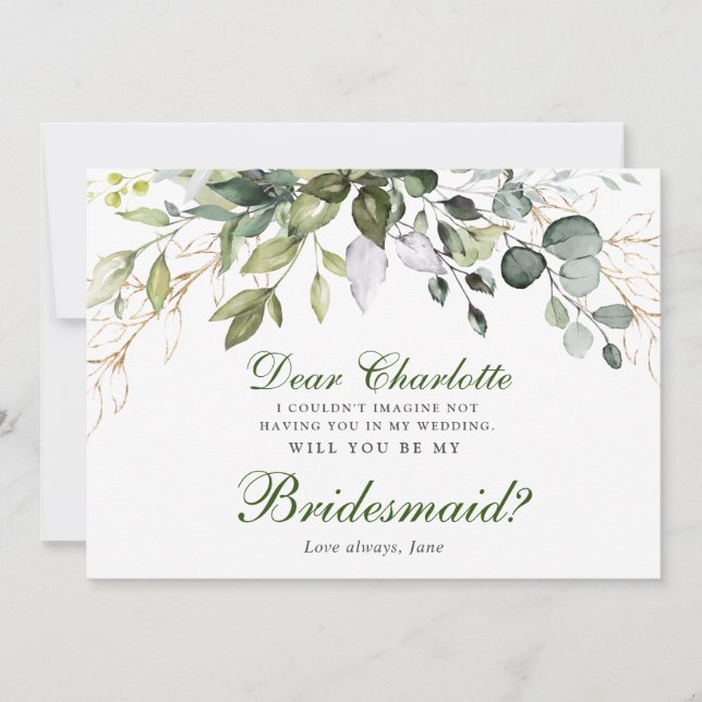 Watercolor Eucalyptus Will You Be My Bridesmaid Invitation (Front)