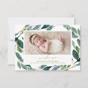 Watercolor Eucalyptus Wreath Birth Announcement