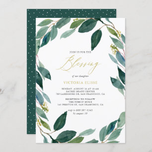 Watercolor Eucalyptus Wreath Blessing Invitation