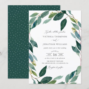 Watercolor Eucalyptus Wreath Botanical Wedding Invitation