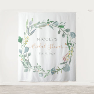 Watercolor Eucalyptus Wreath Bridal Shower Tapestry