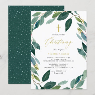 Watercolor Eucalyptus Wreath Christening Invitation
