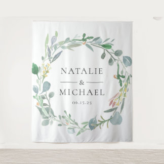 Watercolor Eucalyptus Wreath Greenery Wedding Tapestry