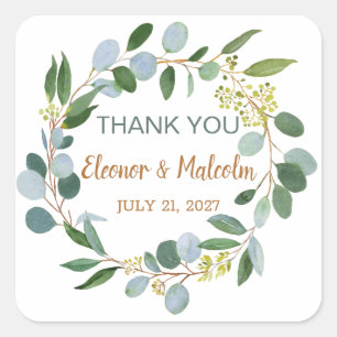 Watercolor eucalyptus wreath Thank You Square Sticker