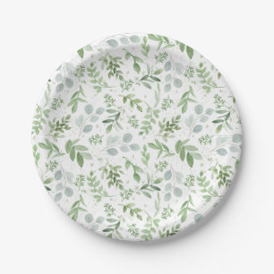 Watercolor Eucalytus and Greenery Pattern Paper Plate