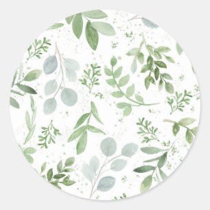 Watercolor Eucalytus and Greenery Pattern Wedding Classic Round Sticker