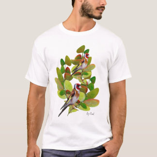 Watercolor European Goldfinch Birds and Autumn Lea T-Shirt