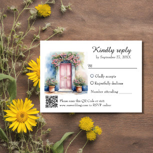 Watercolor European Mediterranean Wedding QR Code RSVP Card