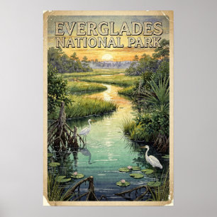 Watercolor Everglades National Park Retro Poster