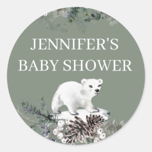 Watercolor evergreen baby shower classic round sticker