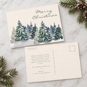Watercolor Evergreen Forest Merry Christmas Custom Postcard