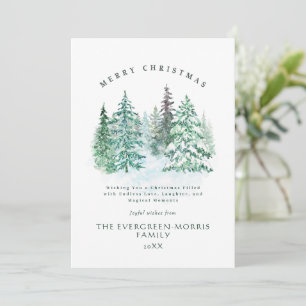 Watercolor evergreen forest Merry Christmas  Holiday Card