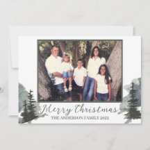 Watercolor Evergreen Mountain Scene Holiday