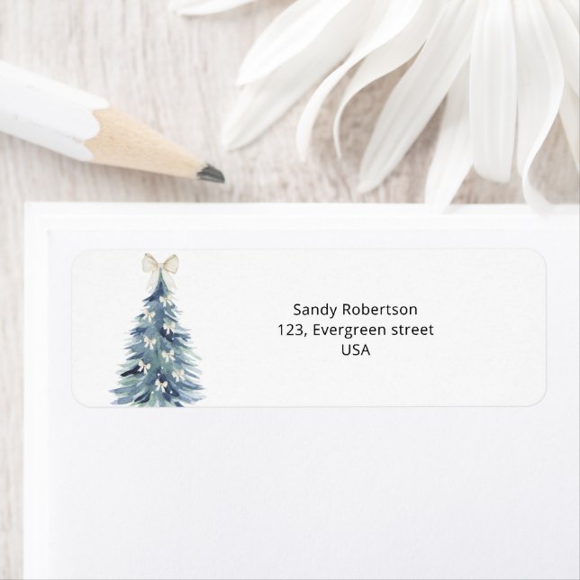 Watercolor evergreen pine tree with bows (Insitu)