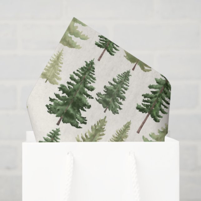 Watercolor evergreen pine trees for Christmas Tissue Paper (Gift Bag)