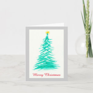 Watercolor Evergreen Tree Art Christmas Tree Holiday Card