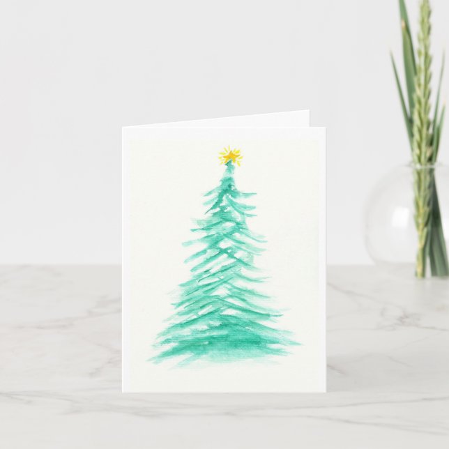 Watercolor Evergreen Tree Art Christmas Tree Holiday Card (Front)