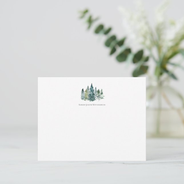 Watercolor Evergreen Trees Personalised Note Card (Standing Front)