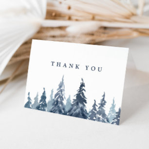 Watercolor Evergreen Trees Wedding Thank You Card