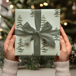 Watercolor Evergreen Trees Wrapping Paper