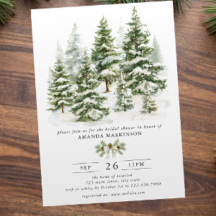 Watercolor Evergreen Winter Engagement Party Invitation