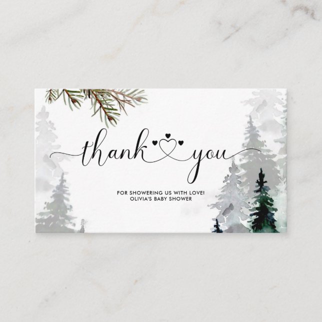 Watercolor Evergreen Winter Forest Thank You Card (Front)