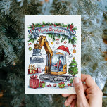 Watercolor Excavator Construction Christmas Card<br><div class="desc">Whimsical watercolor construction Christmas card. Personalise with your own greeting text.</div>