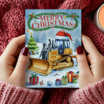 Watercolor Excavator Construction Christmas Card<br><div class="desc">Whimsical watercolor construction Christmas card. Personalise with your own greeting text.</div>