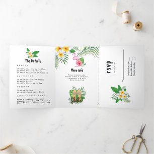 Watercolor Exotic Aloha Luau Bachelorette Weekend  Tri-Fold Invitation