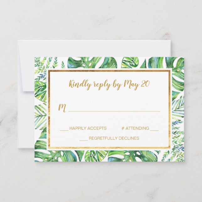 Watercolor Exotic Plants RSVP Card (Front)