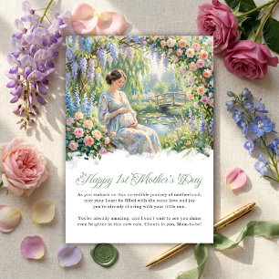 Watercolor Expecting Mom Happy 1st Mother’s Day Holiday Card