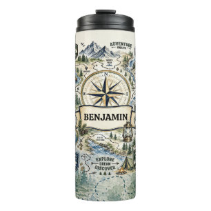 Watercolor Explorer Map Compass Adventure Design Thermal Tumbler