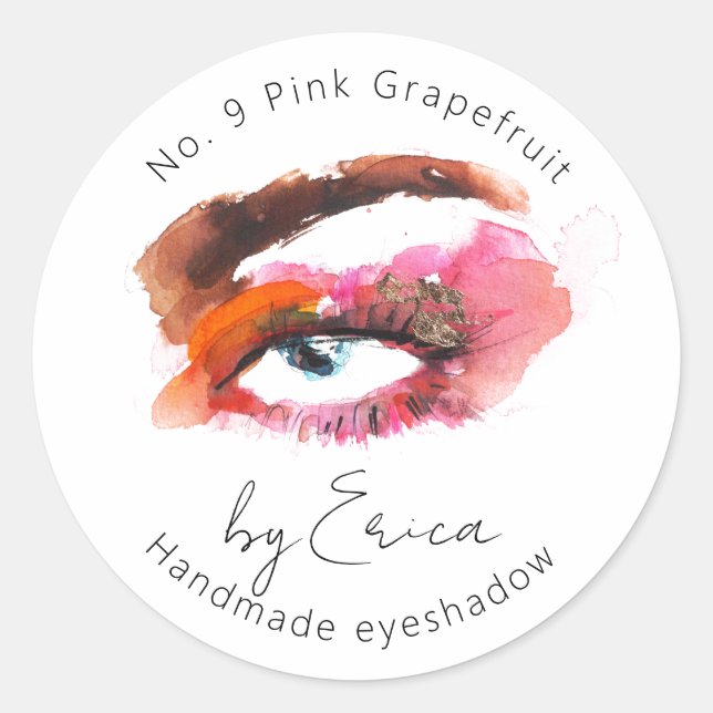 Watercolor Eye Painting Makeup Eyeshadow Packaging Classic Round Sticker (Front)