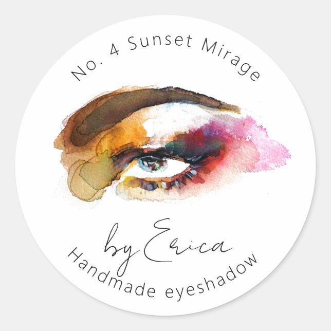 Watercolor Eye Painting Makeup Eyeshadow Packaging Classic Round Sticker (Front)