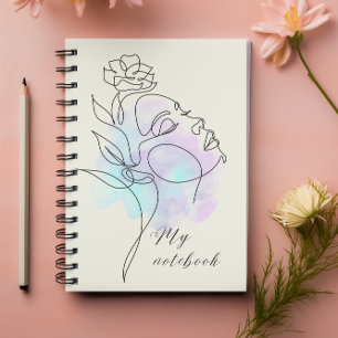 Watercolor Face Line Art Portrait Notebook