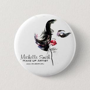Watercolor face makeup artist branding 6 cm round badge