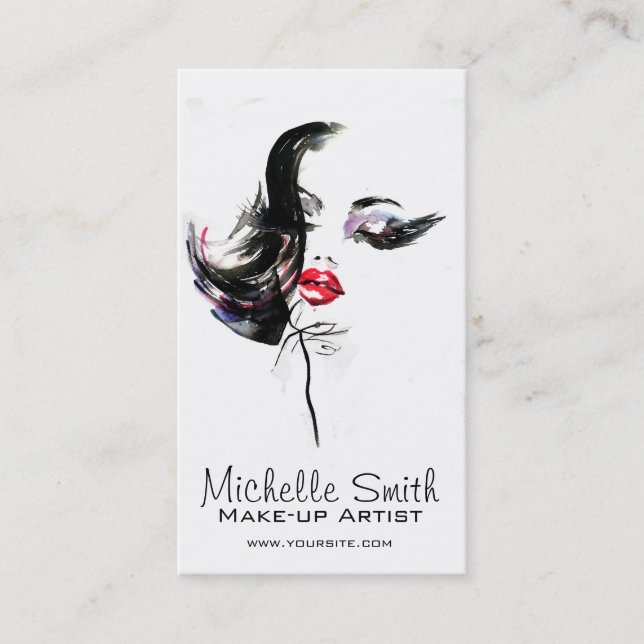 Watercolor face makeup artist branding business card (Front)