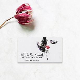 Watercolor face makeup artist branding business card